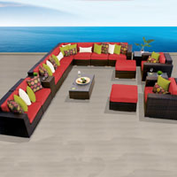 Ocean View Red Spice 17 Piece Outdoor Wicker Patio Furniture Set