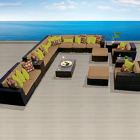 Ocean View Taupe 17 Piece Outdoor Wicker Patio Furniture Set