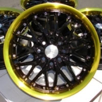 15 Inch Black w/ Yellow Lip Automotive Rims 15" Wheels - Set of 4