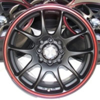 15 Inch Matte Black w/ Red Ring Automotive Rims 15" Wheels - Set of 4