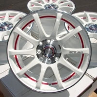 15 Inch White w/ Red Ring Undercut Automotive Rims 15" Wheels - Set of 4