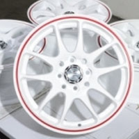 15 Inch White w/ Red Ring Automotive Rims 15" Wheels - Set of 4