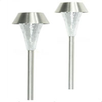 Set of 16 Crackle Style Outdoor Stainless Steel LED Solar Path Lights