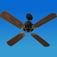 Solar Powered 12/24 Volt Ceiling Fan with 4 Wood Finish Blades