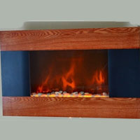 Brand New GV Modern Wood Trim Panel Electric Fireplace Heater Wall Mount Pebbles Display