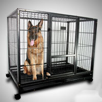 43" Heavy Duty Metal Dog Cage Kennel With Wheels Portable Pet Puppy Carrier Crate