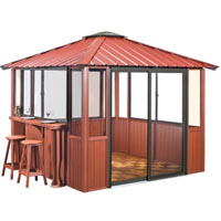 10 x 14 Red Gazebo Enclosed Unit w/ Bar & Interlocking Floor Tile
