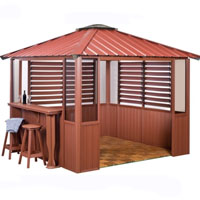 10 x 10 Red Gazebo w/ Bar & 2 Louver Sections & Lower Wall Panels