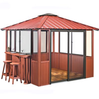 10 x 10 Red Gazebo Enclosed Unit w/ Bar & Interlocking Floor Tile
