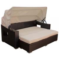 Sand Outdoor Wicker Patio Sun Bed With Canopy