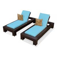 Tropical Blue Outdoor Tropic Wicker Patio Chaise Lounge Set