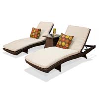 Pair of Ivory Outdoor Wicker Patio Chaise Lounges