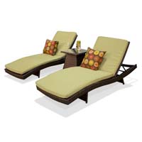 Pair of Peridot Outdoor Wicker Patio Chaise Lounges