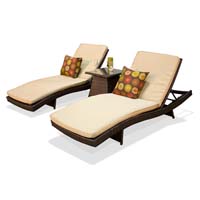Pair of Sand Outdoor Wicker Patio Chaise Lounges Chaise Lounges