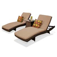 Pair of Taupe Outdoor Wicker Patio Chaise Lounges