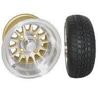 Brand New Lifted Golf Cart Tires and 10" Gold RHOX Phoenix Machined Wheels Set