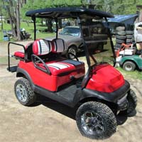48V Red Club Car Precedent Lifted Golf Cart with Custom Seats