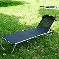 Folding Adjustable Reclining Beach Sun Lounge Chair With Shade