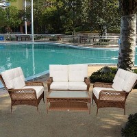 Brand New Deluxe Outdoor PE Rattan Garden Wicker 4-Piece Patio Furniture Set