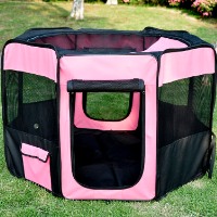 High Quality 46" Deluxe Soft Sided Folding Pet Playpen Crate - Pink/Black