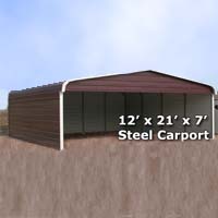 12' x 21' x 7' Steel Carport Garage Storage Building w/ Sides - Installation Included