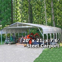 20' x 21' x 8' Steel Carport Garage Storage Building - Installation Included