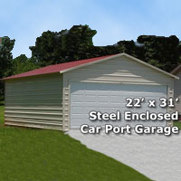 22' x 31' Fully Enclosed Carport Garage - Installation Included