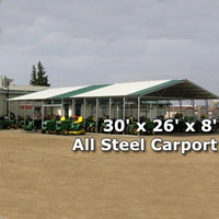 30' x 26' x 8' All Steel Carport with Vertical Roof - Installation Included
