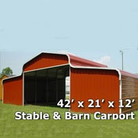 42' x 21' x 12' Horse Stable & Barn Carport - Installation Included