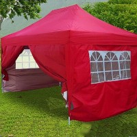 Heavy Duty 10' x 15' Red Double Pyramid-Roofed Pop Up Canopy Tent