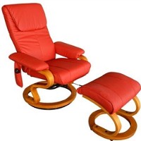 Leather PU TV recliner heated Vibrating Massage Chair W/Ottoman Red