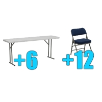High Quality Package of 12 Upholstered Folding Chairs + 6 6ft Folding Tables