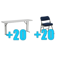 High Quality Package of 20 Upholstered Folding Chairs + 20 6ft Folding Tables