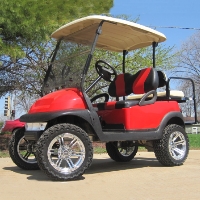 48V Red Club Car Precedent Lifted Golf Cart with Custom Seats