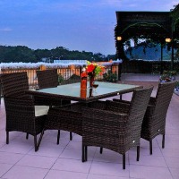 Brand New Outdoor Patio PE Rattan Wicker 5 pc Dining Set Furniture 4 Chairs With Table