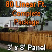 3' X 80' Semi-private Garfield Wood Cedar Picket Fence Complete Package