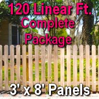 3' x 120' Traditional Jefferson Style Cedar Wood Picket Fence Complete Package