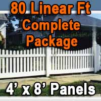 Brand New 4' x 80' PVC Picket Fence Complete Package