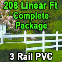 Brand New 208 Feet PVC 3 Rail Post and Rail Fence Complete Package