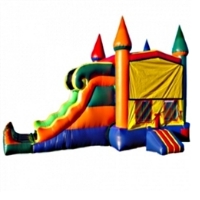 Commercial Grade Inflatable 3in1 Wavy Rainbow Slide Combo Bouncy House