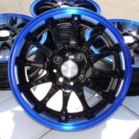 15 Inch Black w/ Blue Lip Automotive Rims 15" Wheels - Set of 4