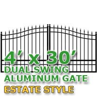 4' x 30' Residential Dual Aluminum Estate Style Driveway Gate