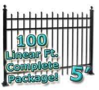 100 ft Complete Staggered Pickets Residential Aluminum 5' High Fencing Package