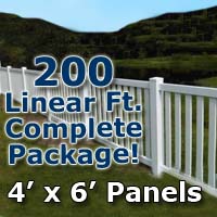 200 ft Complete Solid PVC Vinyl Closed Top Picket Fencing Package - 4' x 6' Panels w/ 3" Spacing