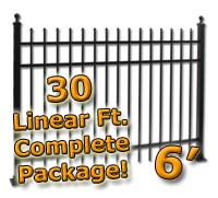 30 ft Complete Spear Top Residential Aluminum 6' High Fencing Package