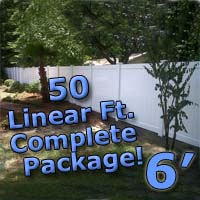 50 ft Complete Solid PVC Vinyl Privacy 6' Wide Fencing Package
