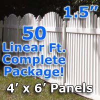 50 ft Complete Solid PVC Vinyl Open Top Arch Picket Fencing Package - 4' x 6' Fence Panels w/ 1.5" Spacing