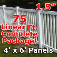 75 ft Complete Solid PVC Vinyl Closed Top Picket Fencing Package - 4' x 6' Fence Panels w/ 1.5" Spacing
