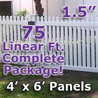 75 ft Complete Solid PVC Vinyl Open Top Straight Picket Fencing Package - 4' x 6' Fence Panels w/ 1.5" Spacing