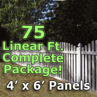 75 ft Complete Solid PVC Vinyl Open Top Arched Picket Fencing Package - 4' x 6' Fence Panels w/ 3" Spacing